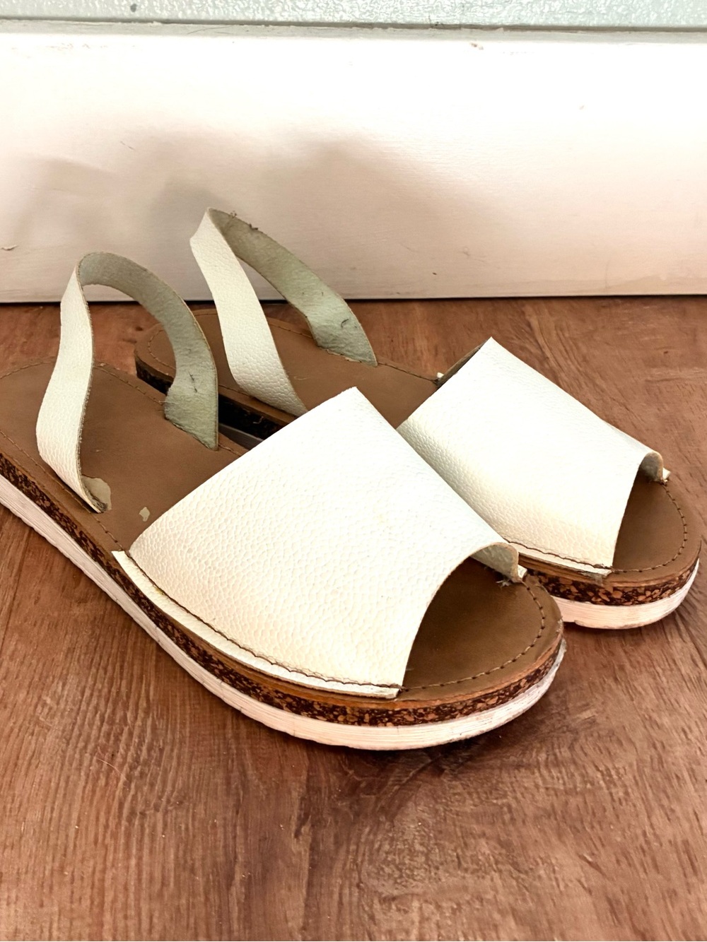 White Leather Slingback Sandals Size 37